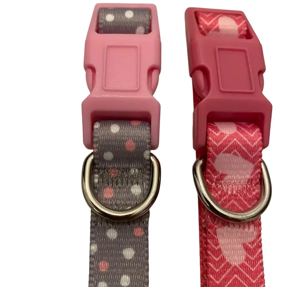 NWT Smoochie Pooch Small Dog Collar Set of TWO Polka Dot and Heart Patterns
